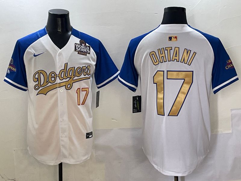 Men Los Angeles Dodgers 17 Ohtani White Blue Gold Game 2025 Nike MLB Jersey style 3